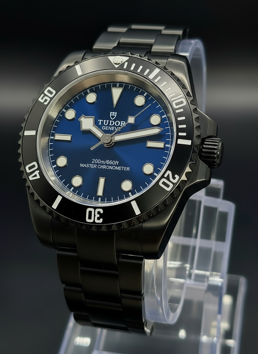 CUSTOM TUDOR MOD BLUE DIAL AND BLACK CASE (BUILD- TO- ORDER SAVE $50)