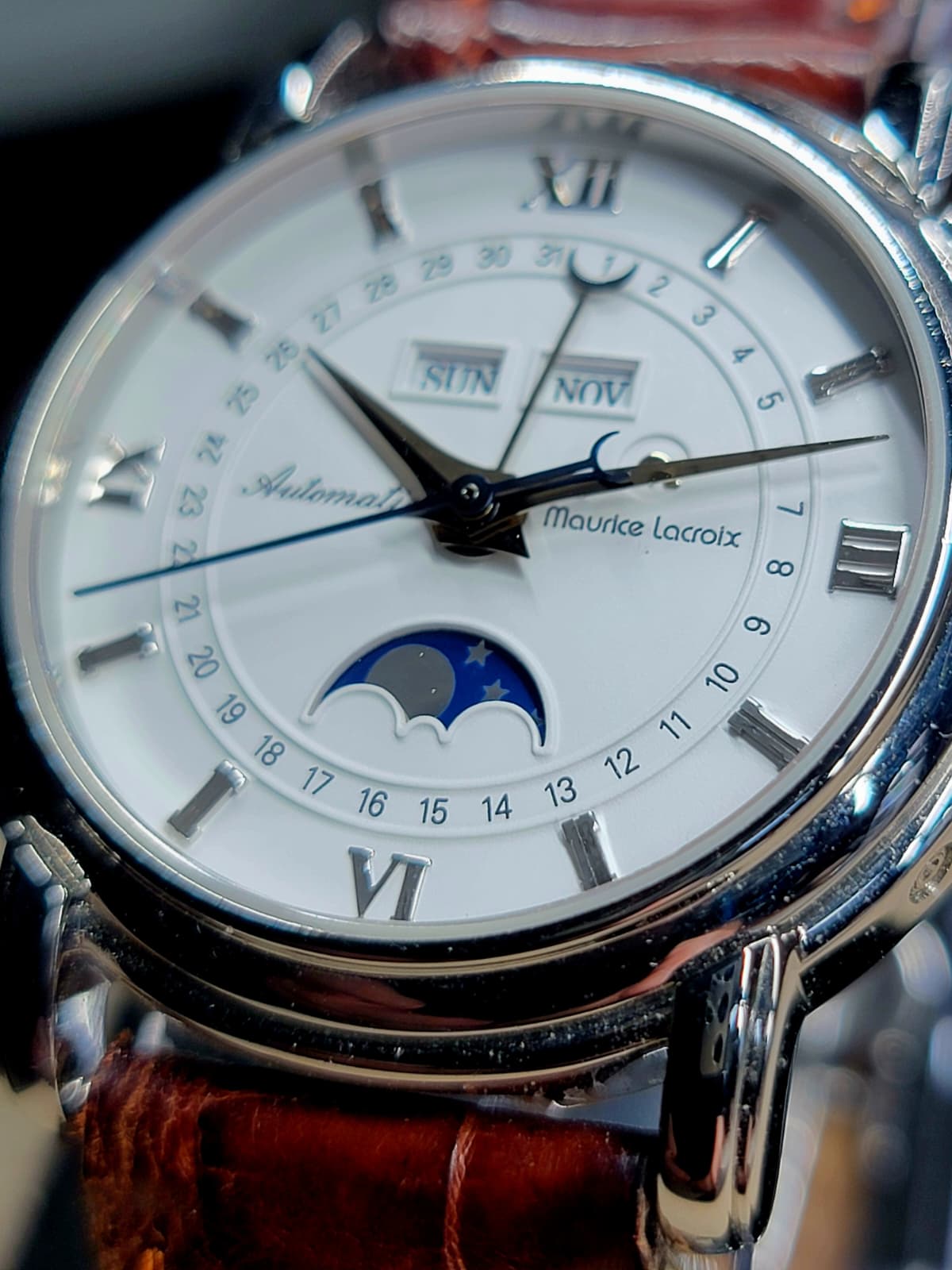 Maurice Lacroix Masterpiece Phase de Lune 38MM White Dial Leather Strap (MP6347)