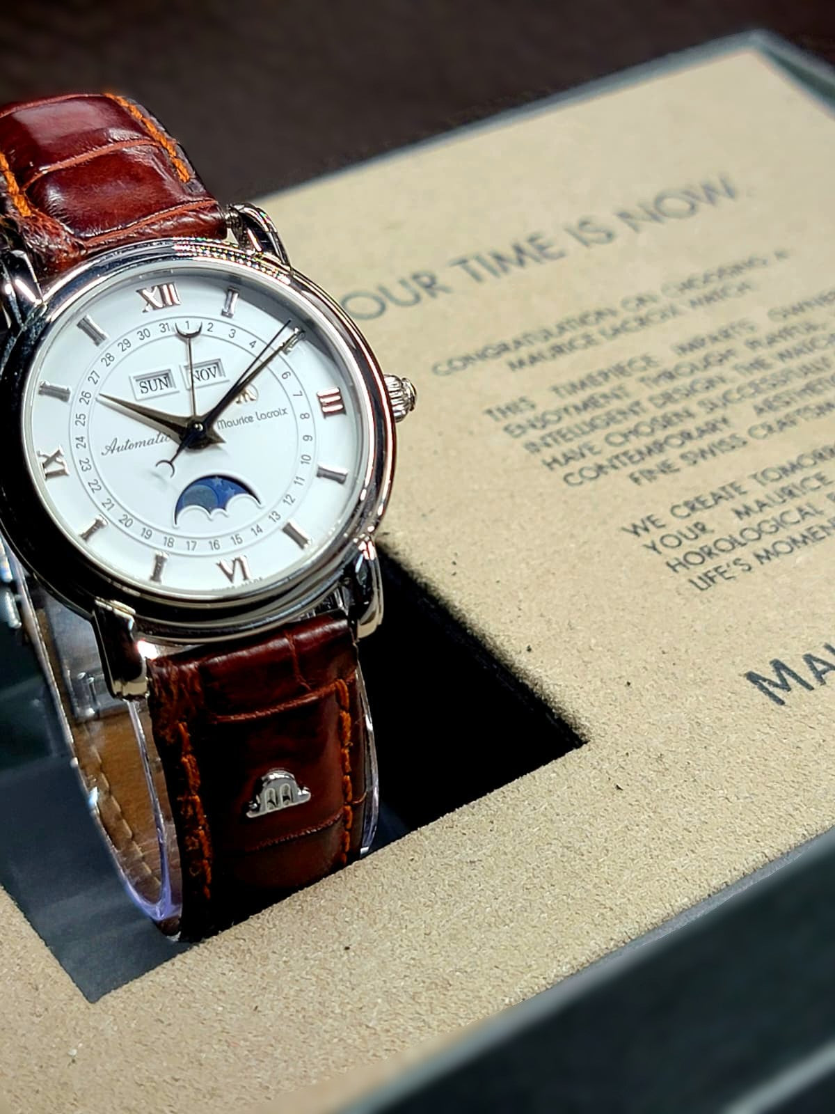 Maurice Lacroix Masterpiece Phase de Lune 38MM White Dial Leather Strap (MP6347)