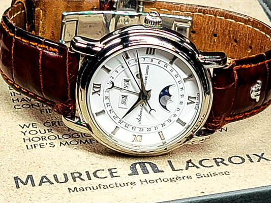 Maurice Lacroix Masterpiece Phase de Lune 38MM White Dial Leather Strap (MP6347)