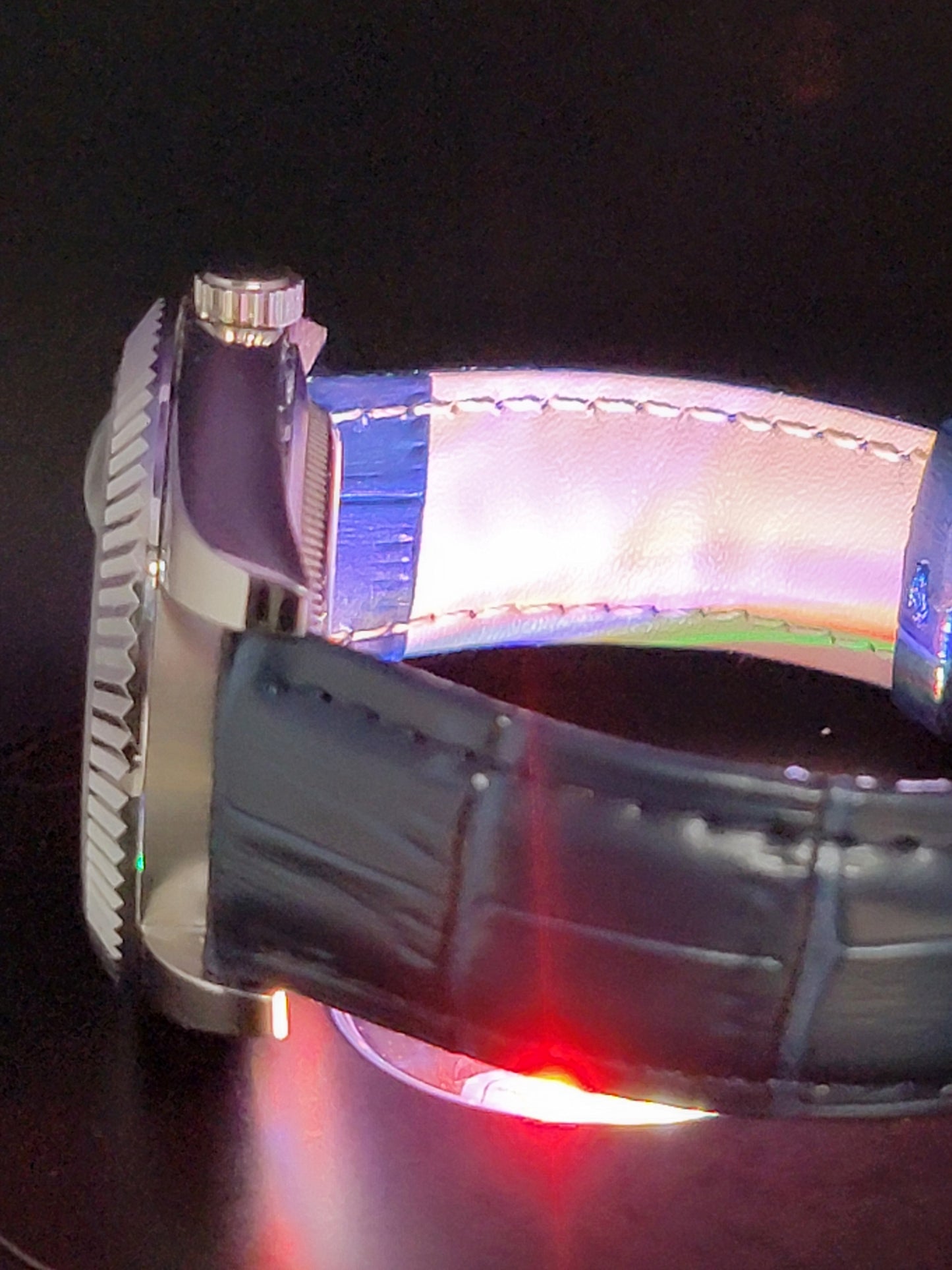 SEIKO DAYDATE MOD BLUE FACE WITH DIAMOND MARKERS AND LEATHER BAND