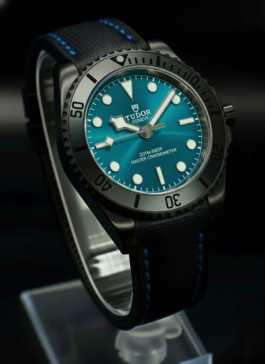 CUSTOM TUDOR MOD BLUE DIAL AND BLACK CASE AND SPORT RUBBER BAND (BUILD- TO- ORDER SAVE $50)