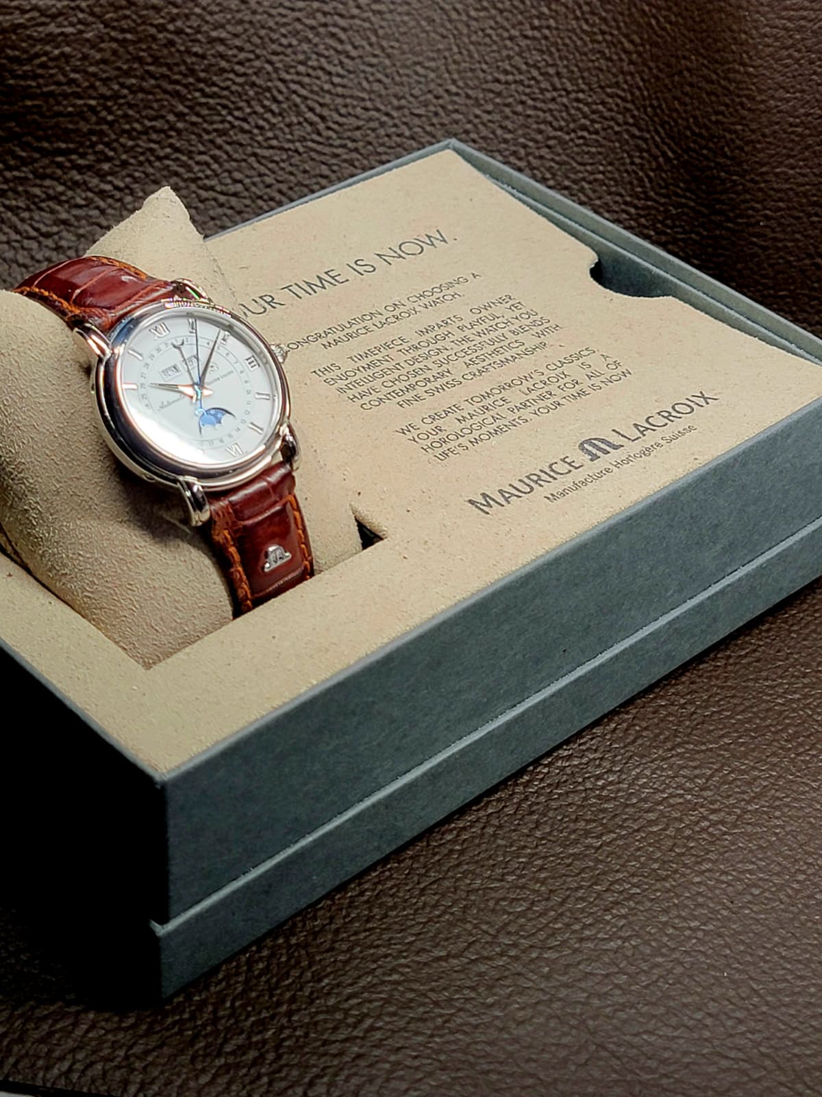 Maurice Lacroix Masterpiece Phase de Lune 38MM White Dial Leather Strap (MP6347)