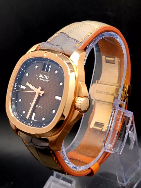 NEW CUSTOM Mido Multifort TV Brown Dial Rose Gold Men Watch M049.526.37.291.00