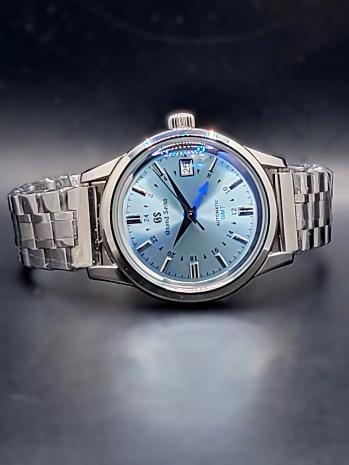 CUSTOM MOD (GRAND SEIKO ELEGANCE GMT) LIGHT BLUE DIAL SS BRACELET NH34 NEW