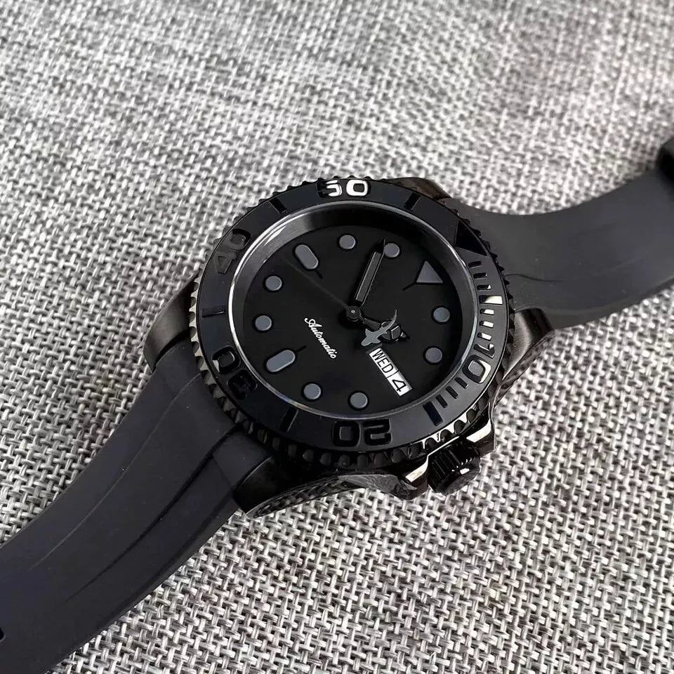 CUSTOM MOD BLACK SKX007 HOMAGE WATCH NH36 MOVEMENT DAY/DATED WITH RUBBER STRAP