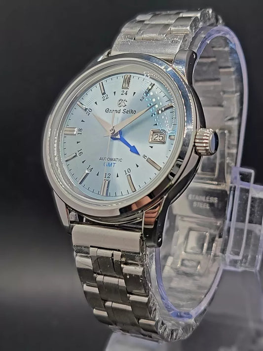 CUSTOM MOD (GRAND SEIKO ELEGANCE GMT) LIGHT BLUE DIAL SS BRACELET NH34 NEW