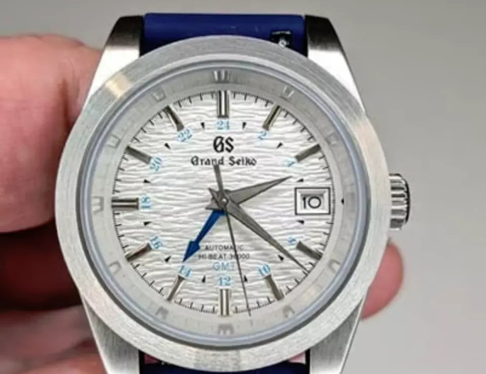 CUSTOM MOD (GRAND SEIKO ELEGANCE GMT) WHITE DIAL BLUE RUBBER AUTO NH34GMT NEW