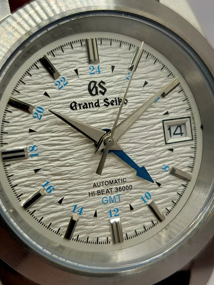 CUSTOM MOD (GRAND SEIKO GMT) WHITE DIAL LEATHER AUTO NH34GMT NEW