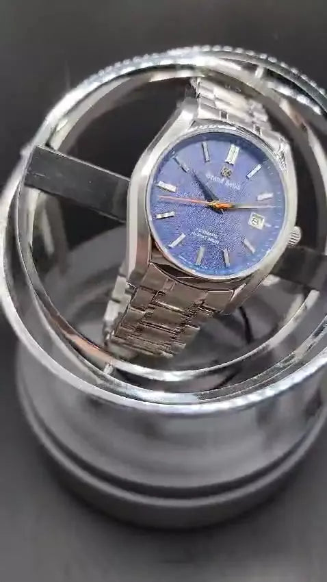 CUSTOM MOD (GRAND SEIKO HERITAGE) BLUE AUTOMATIC NH35A MOVEMENT OPEN CASE-BACK NEW