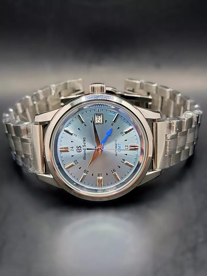 CUSTOM MOD (GRAND SEIKO ELEGANCE GMT) LIGHT BLUE DIAL SS BRACELET NH34 NEW