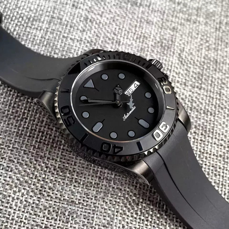 CUSTOM MOD BLACK SKX007 HOMAGE WATCH NH36 MOVEMENT DAY/DATED WITH RUBBER STRAP